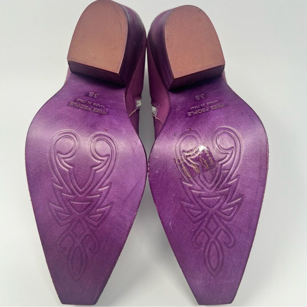 Free People Purple Suede Western Ankle Boots with Metal Toe Cap - Picture 7 of 11